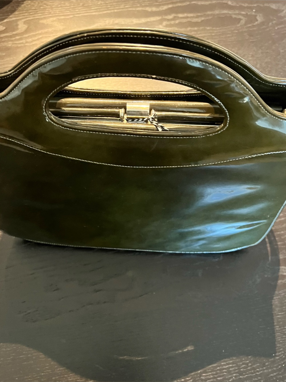 Vintage Olive Green Patent Handle Bag